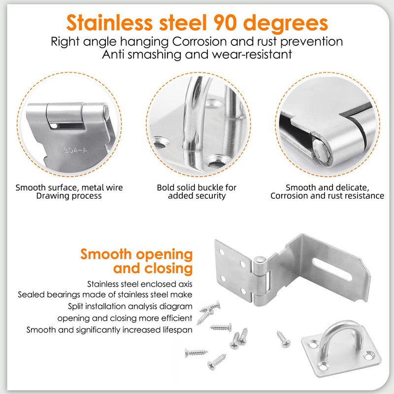 Dfuqanb Pack of 2 Stainless Steel 90 Degree Hasp Lock,