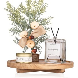 zoocatia - Alzador decorativo redondo, organizador de madera para el bao, decoracin de cocina rstica, base de madera para jabonera, perfume, vela,... 