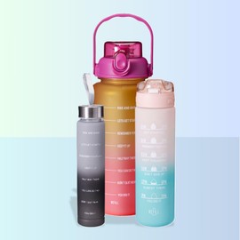 Envenzo Sports Water Bottles Set of 3 1.8L/650ML/270ML Leak-Proof, Large Gym Drinks Bottle for Adults Women, Running, Cycling, Office, School, Travel