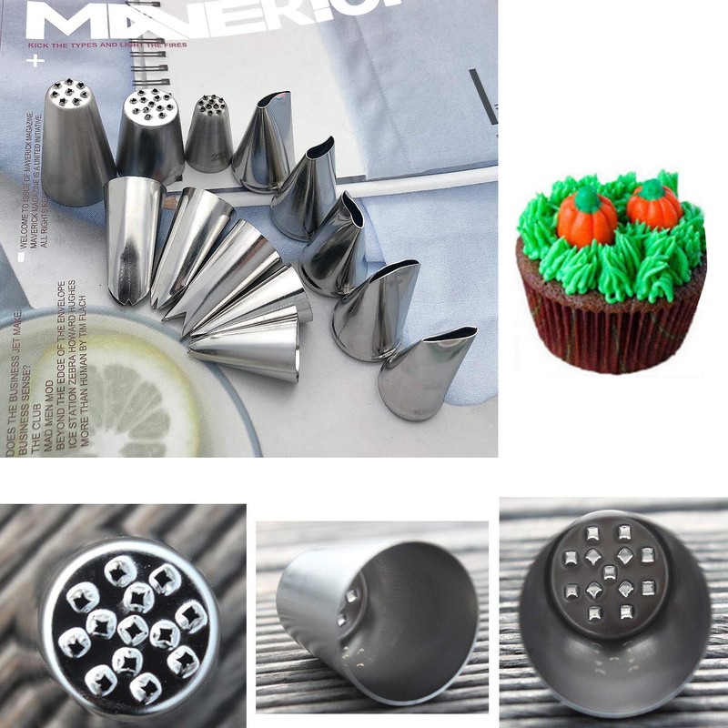 Markeny 5 Pcs Rose Piping Tips, 3Pcs Grass Cream Tips
