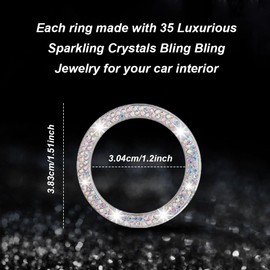 2 PCS Bling Crystal Rhinestone Car Engine Start Decoration Ring, Sparkling Push Start Button Sticker, Key Ignition & Knob Ring Decoration, Bling Car Interior Accessories for Women Girls (AB)