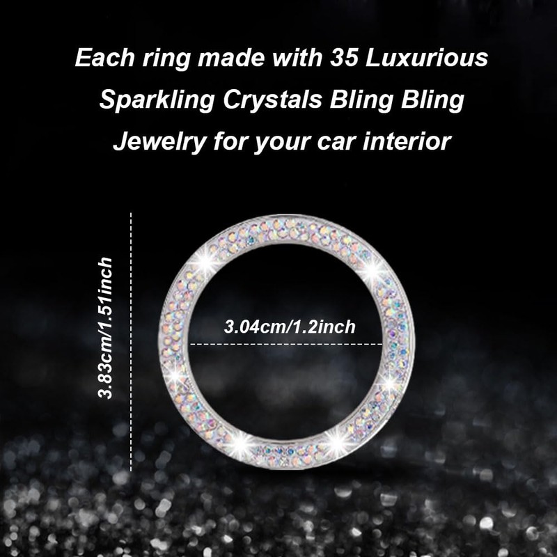 2 PCS Bling Crystal Rhinestone Car Engine Start Decoration Ring,