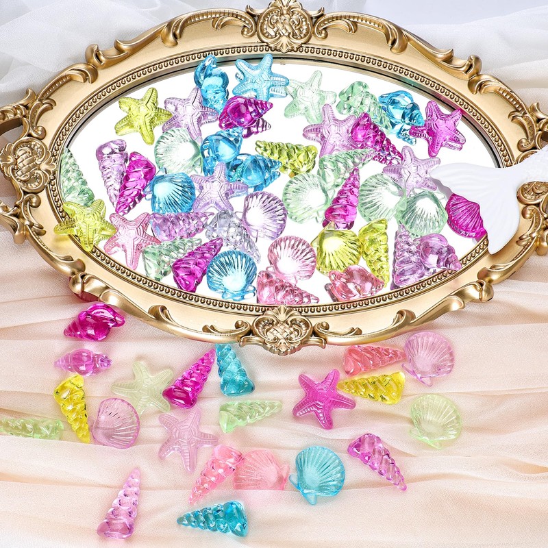 65pcs 4 Styles Acrylic Seashells Conch Gems, Sensory Bin Fillers