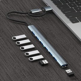 7 Ports USB Hub, USB A Port & USB C to USB Adapter Multiple USB Hub for PC, Mac,MacBook Pro, iMac & Desktop