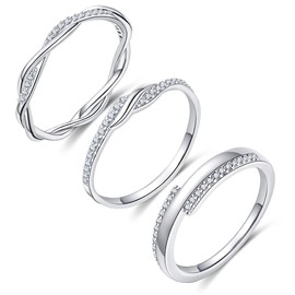 FUNEIA Set of 3 Silver Women's Rings Gold Set Stackable 18 Carat White Gold Wedding Ring Engagement Ring Wedding Rings White Zirconia Finger Ring Ankle Rings Jewellery Size 49-62, Silver, White Agate