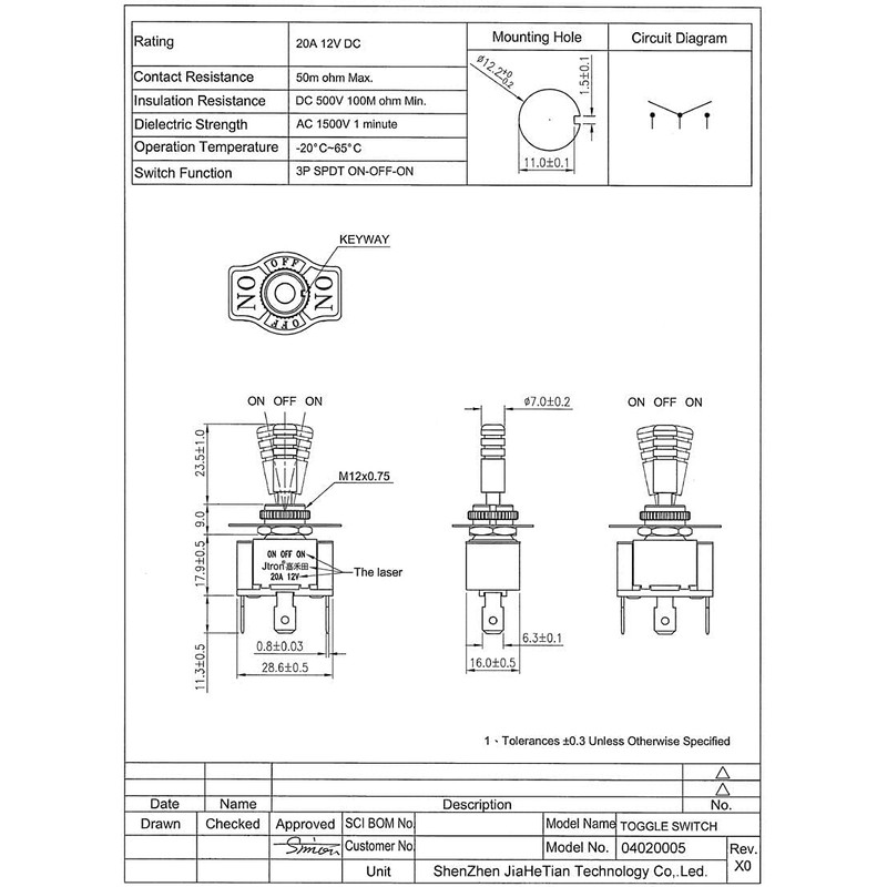 Jtron Toggle Switch 12V 20A DC Battery Switches Cut Off