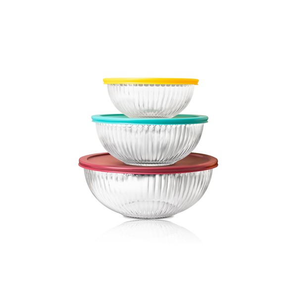 CEYWA Sculpted 3 Pack Glass Mixing Bowls (1.1 QT, 2.1