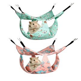 DINTSTYLE 2Pcs 2-Tier Small Guinea Pig Rat Hammock Guinea Pig Hamster Ferret Hanging Hammock Toys Bed，for Small Animals Chinchilla Parrot Sugar Glider Ferret（Linen Material Comfort 9.8×9.8in）