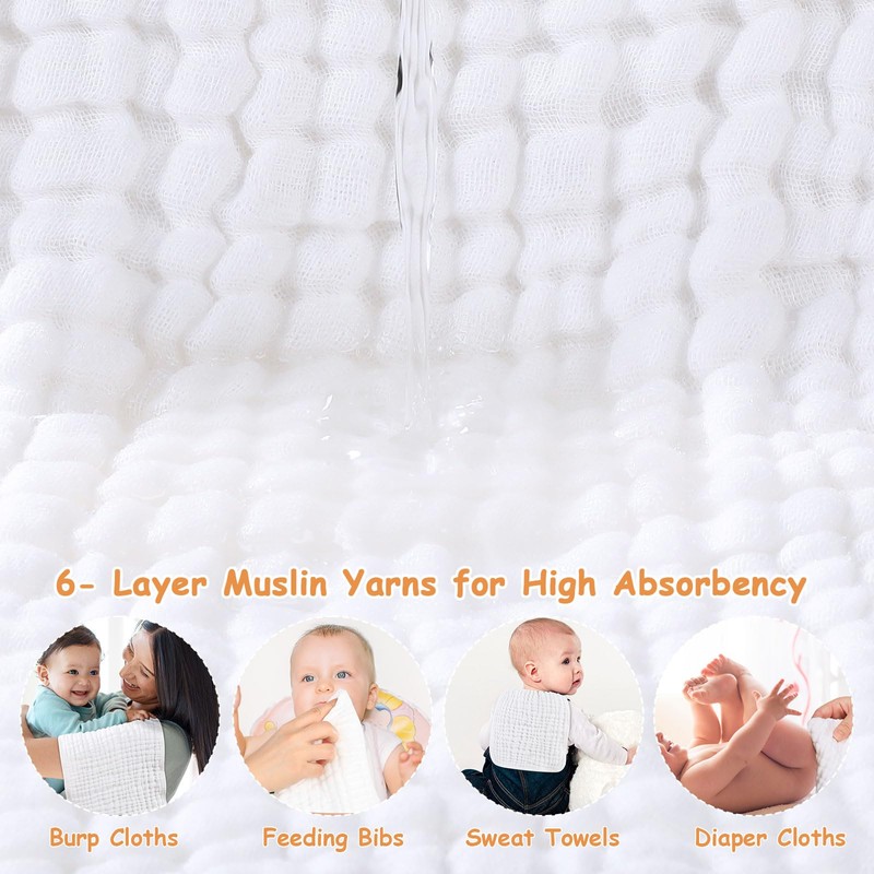 Looxii Muslin Burp Cloths 100% Cotton Muslin Cloths Large 20''x10''