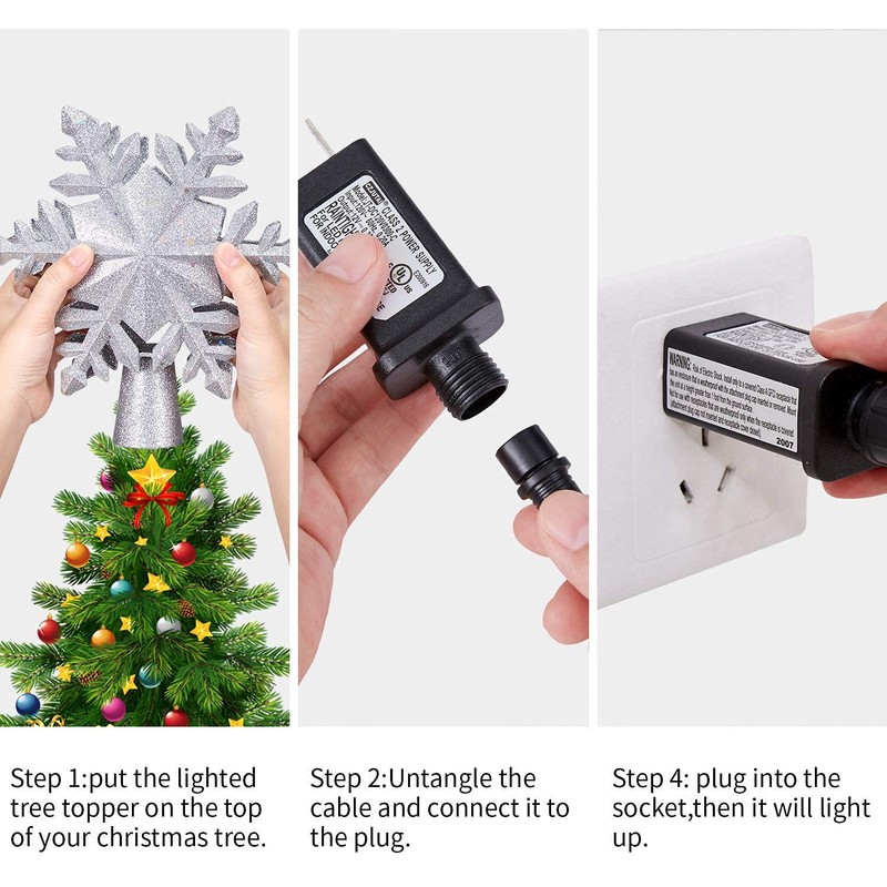 Artmag Christmas Tree Topper Lighted with White Snowflake Projector, LED