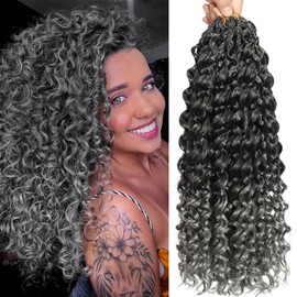 GoGo Curl Curly Crochet Hair for Women Water Wave Crochet Hair Deep Wave Braiding Hair Bohemian Crochet Braids Synthetic Hair Extensions (18 inch(Pack of 9), T/Grey)
