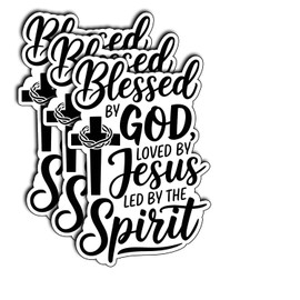 (3Pcs) Blessed by God Loved by Jesus Led by The Spirit Sticker – Christian Faith-Based Decal with Cross Design – Durable for Laptop, Phone, Water Bottle, Journal – Inspirational Gifts 3"x1.5"