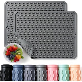 2 Pack Caketime Silicone Dish Drying Mat for Kitchen Counter Heat Resistant Under Sink Waterproof Coffee Bar Accessories Dining Rack Stone Utensil Holder Countertop Decor Must Haves 2026