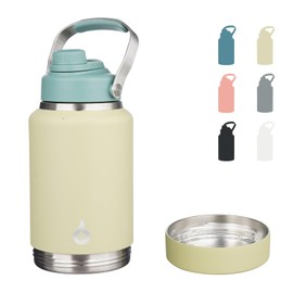 BJPKPK 64oz Insulated Water Bottles, Dishwasher Safe Half gallon Water Bottle with Metal Handle, BPA Free Spout Lid & Detachable Bowl, Large Stainless Steel Water Jugs, Chartreuse