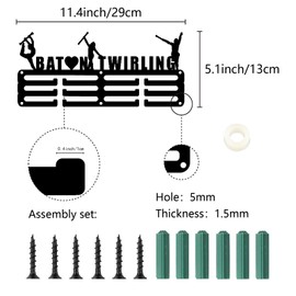 CREATCABIN Baton Twirling Medal Hanger Medal Holder Wall Mounted Frame Shelf Sports Gymnastics Medals Organizer Hooks Rack Gift for Gymnast Athlete Race Winner Medalist Women 11.4x5.1 Inch Black