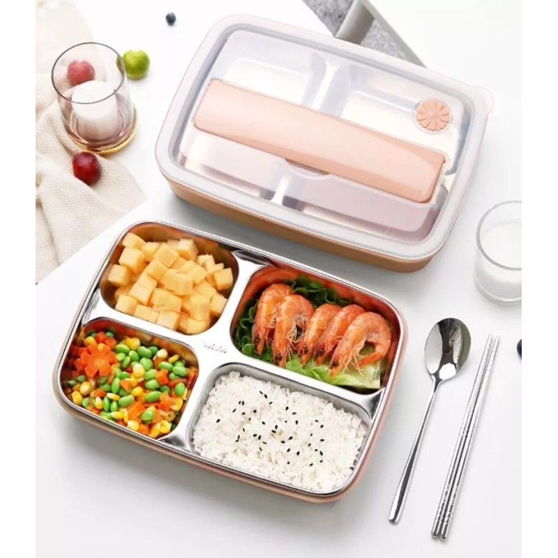 Lunchbox Lonchera Termica 4 Divisiones Con Palillos Cuchara Lunch Box