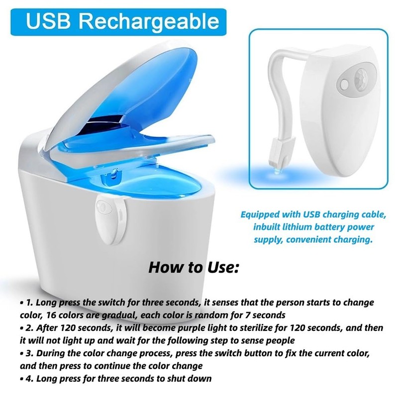 Hilitand Toilet Light, Motion Sensor Dual LED Ceramic Texture Toilet