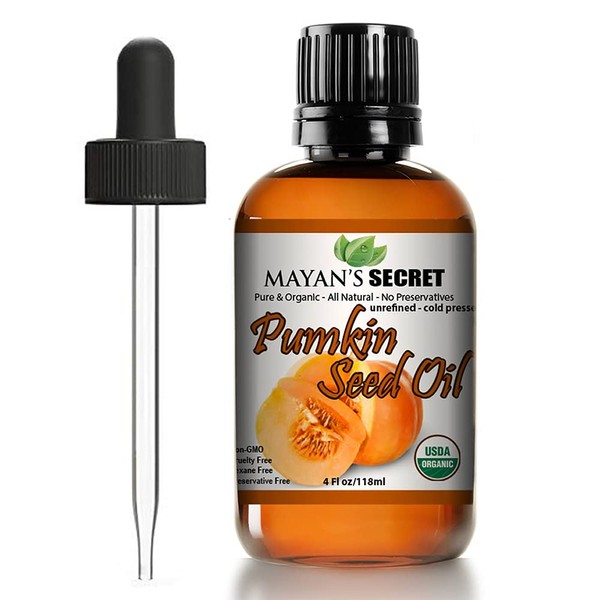 Mayan's Secret Pumpkin Seed Oil USDA Certified Organic Cold Pressed Virgin, Natural Moisturizer for Dry Hair Rough Skin and Nails