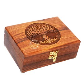 Hind Handicrafts Rosewood Handmade Wooden Urn Tree of Life Engraving Handcarved Jewellery Box for Women-Men Jewel Home Decor Accents Decorative Boxes Storage & Organiser (7 x 5.5 x3.5 inch, Tree - 5)