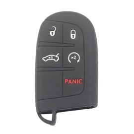 kcpros 2Pcs Rubber Silicone 5 Buttons Smart Key Fob Cover Case Protector Keyless with Keychain Compatible with Jeep Compass Grand Cherokee 2017 2018 2019 2020 2021 Black Gray