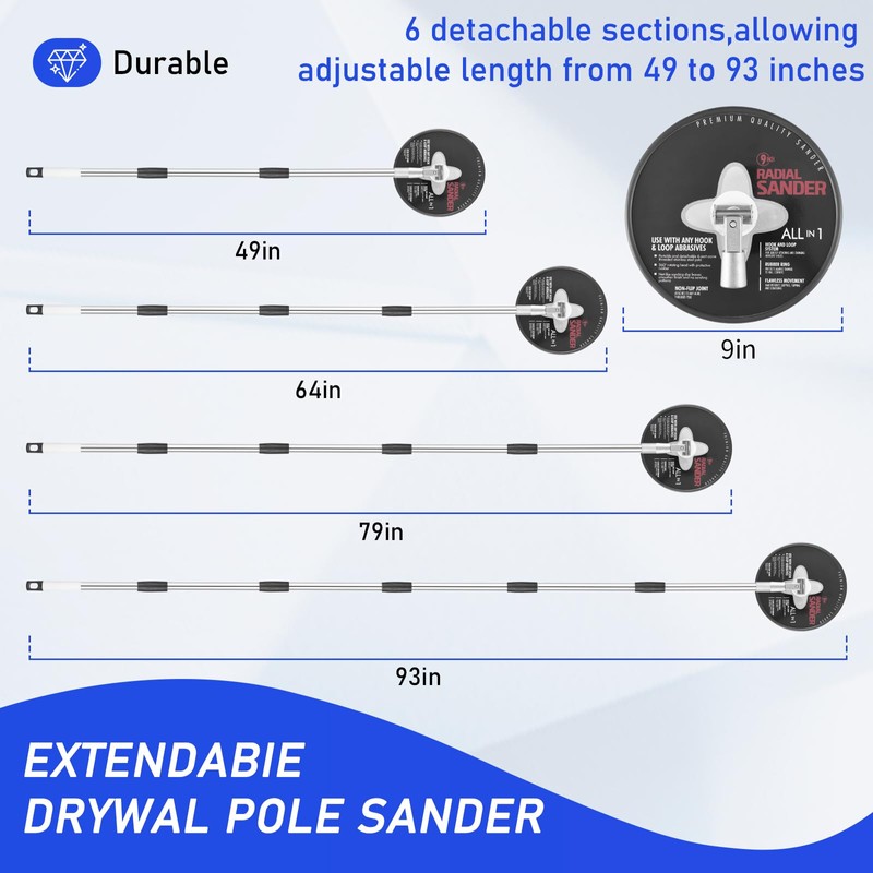 Pole Sander for Drywall, 9-Inch Radial Wall and Ceiling Sanding