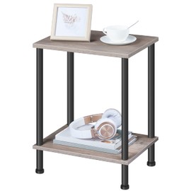 HOOBRO End Table, Small Side Table, Nightstand with 2-Layer Storage Shelves, Sofa Table for Small Spaces, Living Room, Bedroom, Stable Frame, Easy Assembly, Greige and Black BG09BZ01