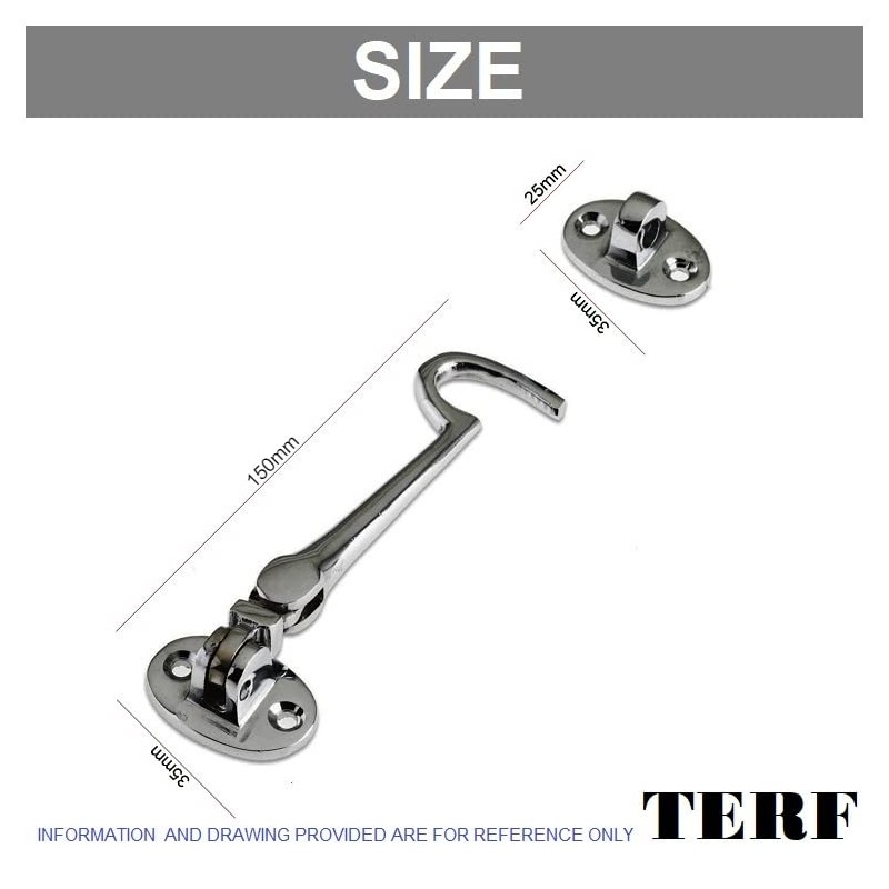 TERF® 150mm Heavy Duty Polished Chrome Cabin Door Hook and