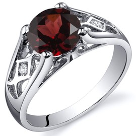 PEORA Garnet Cathedral Solitaire Ring for Women 925 Sterling Silver, Natural Gemstone, 1.50 Carats Round Shape 7mm, Size 9, Engagement, Promise, Statement Ring, January Birthstone Ring