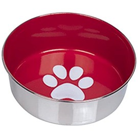 Nobby Heavy Paw Anti-Slip Stainless Steel Bowl, 13.5 cm, Red/Silver