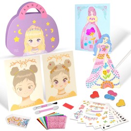 Aomig Dress-up Play Set 64 Pieces Princess Dress Up Game Makeup Game Paper Makeup Game for Girls Paper Makeup Toy Set Fashion Design Craft Set DIY Toy for Children Girls Gifts 4~8 Years (A)