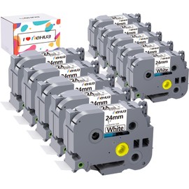 Hehua 24mm 0.94 Laminated White Tape Compatible for Brother PTouch Label Maker Tapes TZe-251 TZe251 TZ-251 TZ251 for Ptouch Label Machine PTD600 PTD600vp, Black on White Tape, Water Resistant, 10-Pack