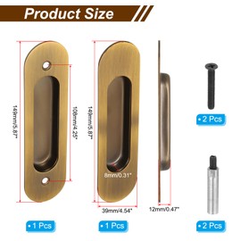 PATIKIL Recessed Finger Flush Pulls 6" Rectangular Pocket Door Handles Sliding Closet Door Pulls Barn Hardware Set with Screws/Sleeve Bolts for Home Bathroom, Yellow Bronze