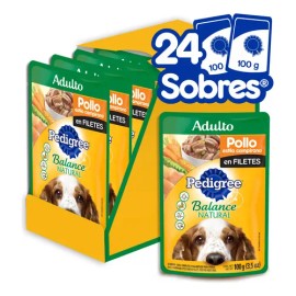 PEDIGREE - Sobres para Perro Balance Natural, Sabor Pollo en Filetes, con Ingredientes Naturales, Proteínas y Fibra, 24 Sobres, 100g c/u