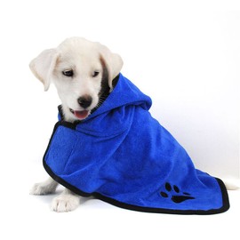 PETCUTE Dog Bathrobe - Super Absorbent, Quick Drying, Blue, Cartoon Pattern - Small, Medium, Large Sizes - Dog Coat, Bathrobe
