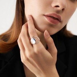 ALEXCRAFT Chunky Ringe Damen Silber Wasserfest Durchbrochene Linie Freundin Temperament Persönlichkeit Ringe Mama Engagement Promise Verstellbar Ring Schmuck für Damen Frauen