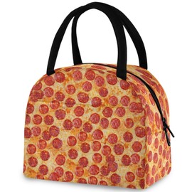 ZzWwR 3d Pizza Pepperoni Reusable Lunch Tote Bag with Front Pocket Zipper Closure Insulated Thermal Cooler Container Bag for Man Women Work Picnic Travel Beach Fishing