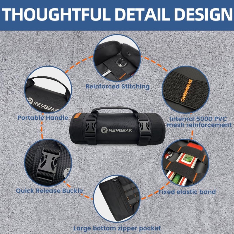Tool Roll Organizer with Stand-up Baffle,1680D PVC Motorcycle Tool Roll