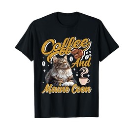 Coffee Drinker MAINE COON AND COFFEE Funny Cat Mom Men Women T-Shirt