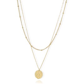 Napist NPNS095 Women's Necklace, Hypoallergenic, Coin Pendant, 2-Way, Stackable Collarbone Necklace (316L Surgical Stainless Steel), Simple Accessory, Stainless Steel, No Gemstone