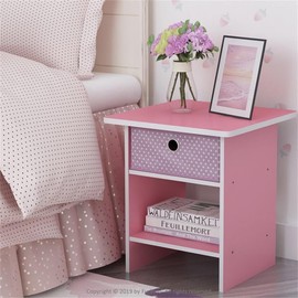 Furinno Dario End Table / Side Table / Night Stand / Bedside Table with Bin Drawer, 1-Pack, Pink/Light Pink