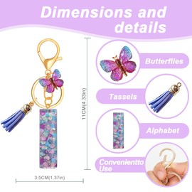 TRAVELKNOT Women's Keyring, Letter Butterfly Tassels, Cute Girl Purple Initial Keyring for Car Favors Backpack, Purple2i, I