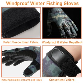 LJCUTE Fingerless Fishing Gloves for Men & Women, Winter Windproof Cold Weather Touchscreen Cycling Gloves for Photography Hunting Driving Ski Running