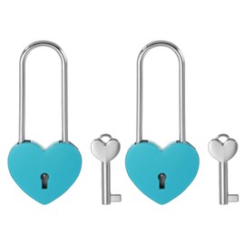 PATIKIL 3.9 Inch Love Locks Heart Padlock with Key Set, 2 Set Single Heart Couple Wishing Lock Love Padlock for Lover Bridge Anniversary Diary Book Card Box, Blue
