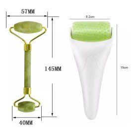 Set Masaje Facial 5 en 1 Jade Rodillo Gua Sha Antiedad