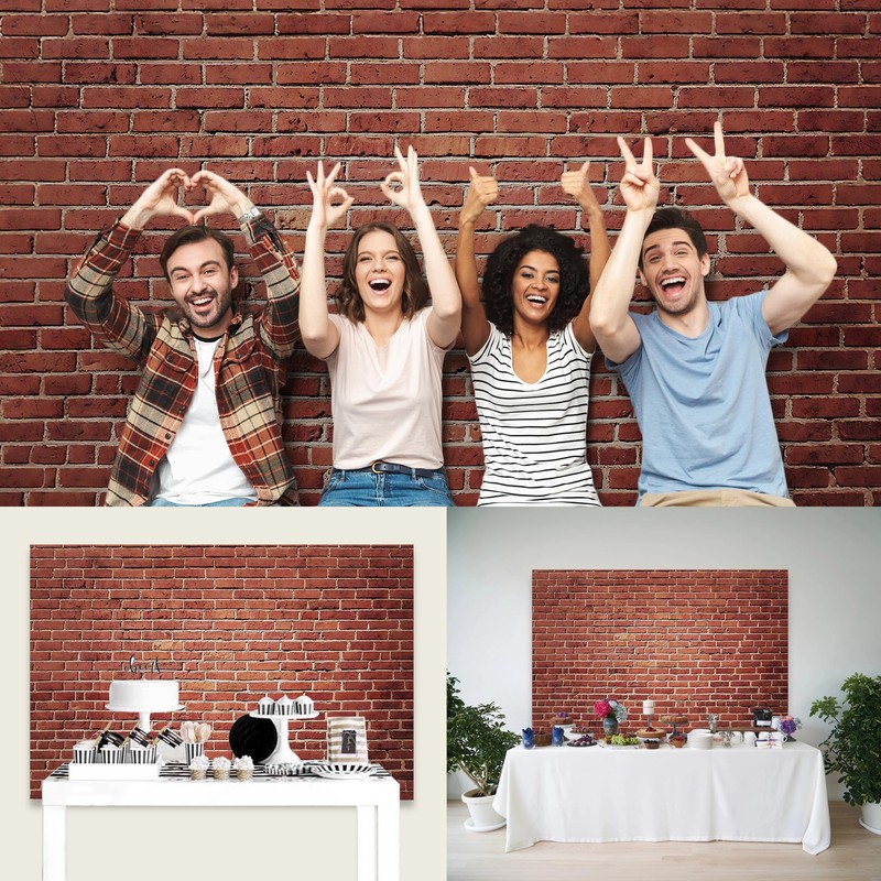 7x5 Ft Brick Wall Party Backdrop，Polyester Fabric Red Brick Sign