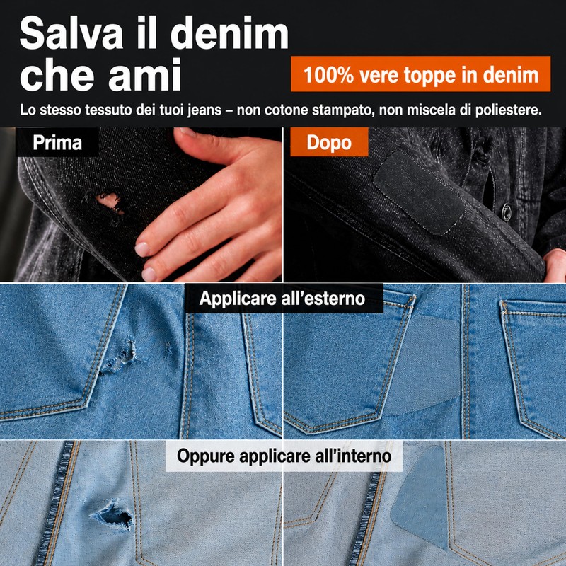 Toppe Jeans Termoadesive, 10 Pezzi, Toni Blu e Nero, Denim