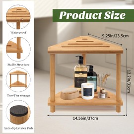 DNTYUISS Bamboo Corner Shower Stool,2-Tier Shower Foot Rest,Shower Foot Stool for Inside,Waterproof Shower Stool for Shaving Legs