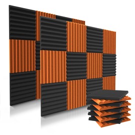 52 Pack Acoustic Panels 1 X 12 X 12 Inches - Acoustic Foam - Studio Foam Wedges - High Density Panels - Soundproof Wedges - Black/Orange