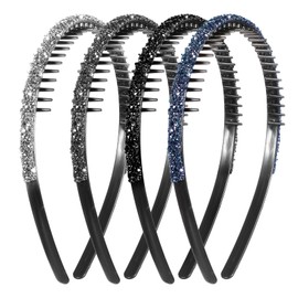 Yuomeaz 4 Pcs Rhinestone Headband for Women, Sparkly Crystal Headband with Teeth, Non Slip Diamond Hairband for Wedding Birthday Princess Costume Party Hair Accessories