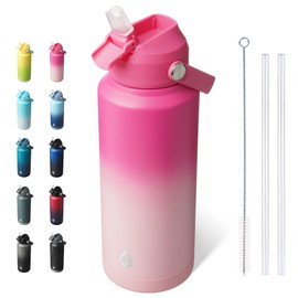 BJPKPK Water Bottle with Straw Lid, 32oz Vacuum Insulated Water Bottles, Metal Stainless Steel Thermo for Sports, Travel, BPA Free Leak Proof Thermo, Cups, Flasks, Tumblers,Cherry